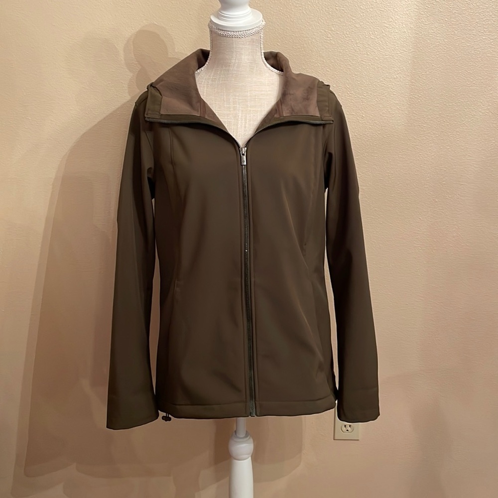 Columbia Hooded Zip Up Jacket in Olive Green size large EUC